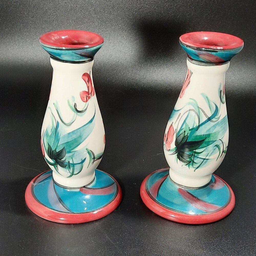 Vintage  Gail Pittman Red Grapevine 5 inch Candlesticks.
